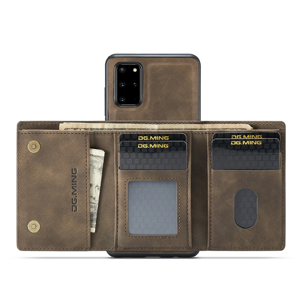 DG.MING M1 Series Phone Case PU + TPU + PC Back Cover with Magnetic Tri-Fold Wallet Kickstand for Samsung Galaxy S20 Plus