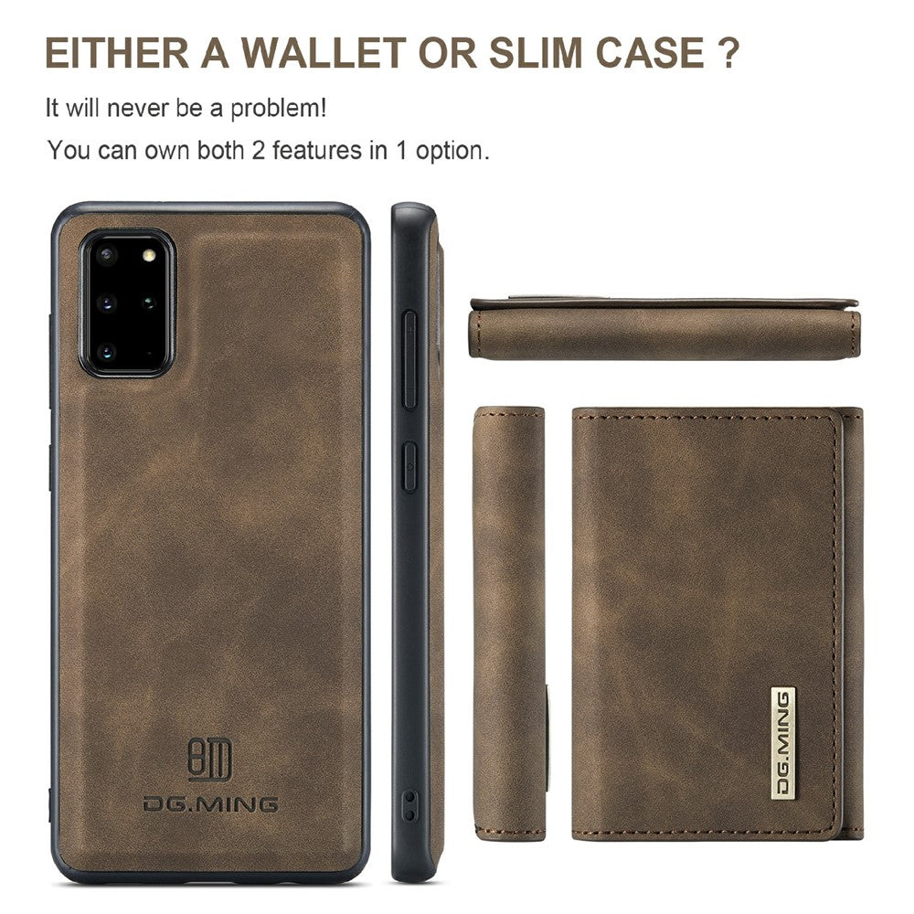 DG.MING M1 Series Phone Case PU + TPU + PC Back Cover with Magnetic Tri-Fold Wallet Kickstand for Samsung Galaxy S20 Plus