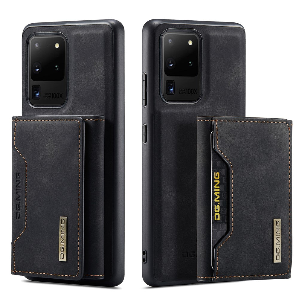 DG.MING M2 Series Tri-Fold Wallet Kickstand Design Magnetic Detachable Wireless Charging Hybrid Case for Samsung Galaxy S20 Ultra