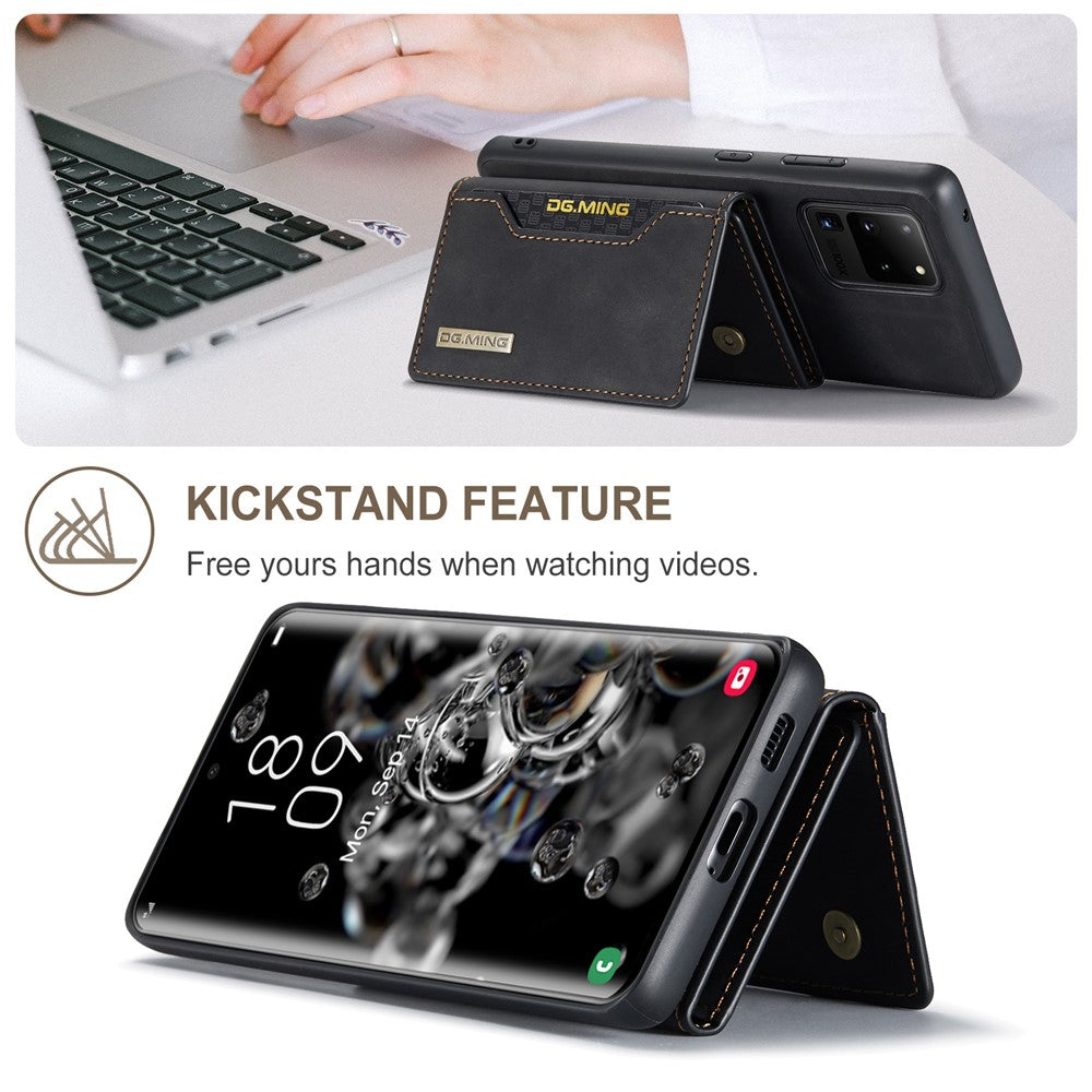 DG.MING M2-serien trefoldet pungstativdesign magnetisk aftageligt trådløs opladning hybrid etui til Samsung Galaxy S20 Ultra