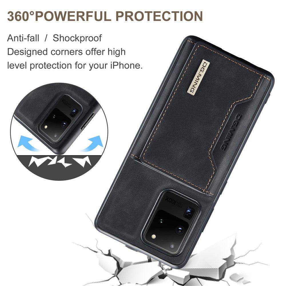DG.MING M2 Series Tri-Fold Wallet Kickstand Design Magnetic Detachable Wireless Charging Hybrid Case for Samsung Galaxy S20 Ultra