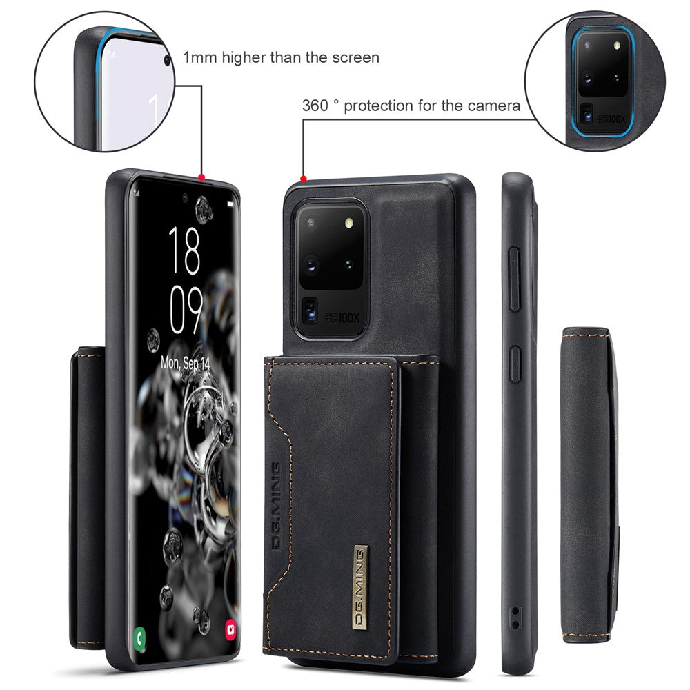 DG.MING M2 Series Tri-Fold Wallet Kickstand Design Magnetic Detachable Wireless Charging Hybrid Case for Samsung Galaxy S20 Ultra