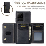 DG.MING M2-serien Tri-Fold Plånbok Stativdesign Magnetisk Avtagbar Trådlös Laddning Hybridskal för Samsung Galaxy S20 Ultra