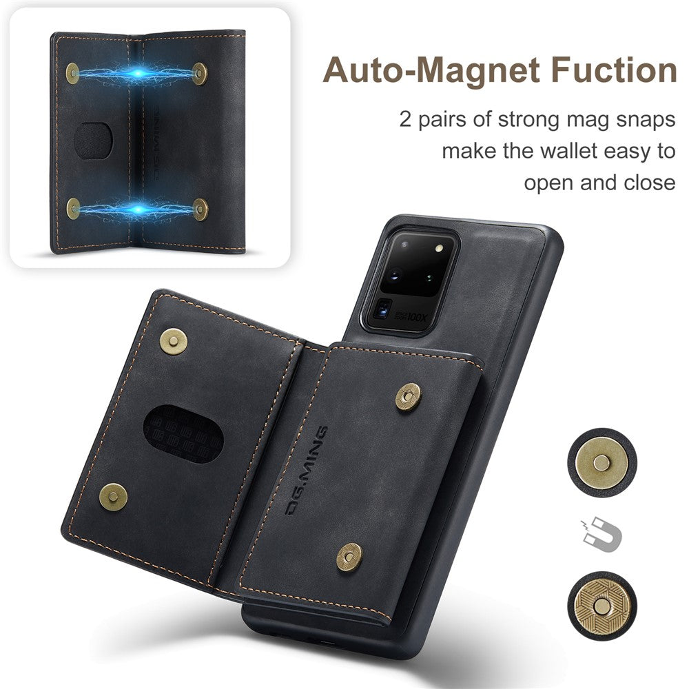 DG.MING M2-serien Tri-Fold Plånbok Stativdesign Magnetisk Avtagbar Trådlös Laddning Hybridskal för Samsung Galaxy S20 Ultra