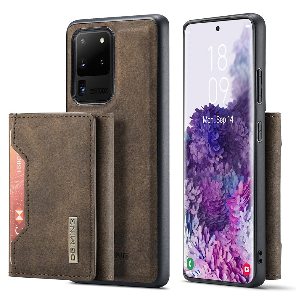 DG.MING M2 Series Tri-Fold Wallet Kickstand Design Magnetic Detachable Wireless Charging Hybrid Case for Samsung Galaxy S20 Ultra