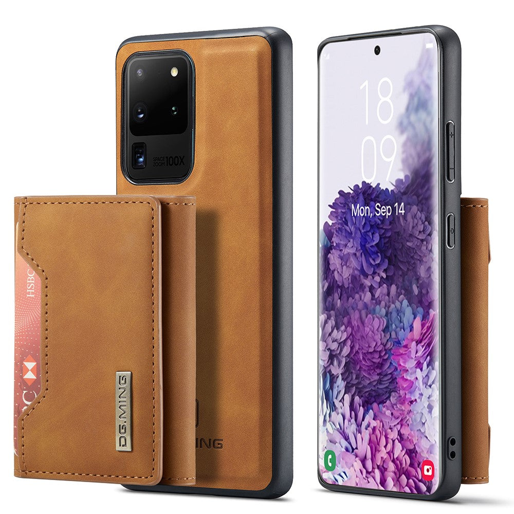 DG.MING M2 Series Tri-Fold Wallet Kickstand Design Magnetic Detachable Wireless Charging Hybrid Case for Samsung Galaxy S20 Ultra