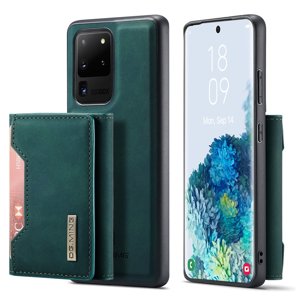 DG.MING M2 Series Tri-Fold Wallet Kickstand Design Magnetic Detachable Wireless Charging Hybrid Case for Samsung Galaxy S20 Ultra