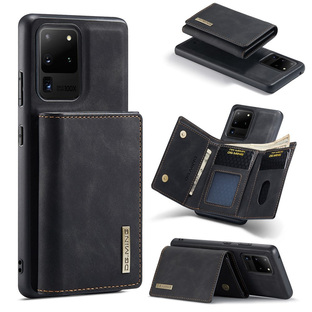 DG.MING M1 Series Phone Case PU + TPU + PC Back Cover with Magnetic Tri-Fold Wallet Kickstand for Samsung Galaxy S20 Ultra