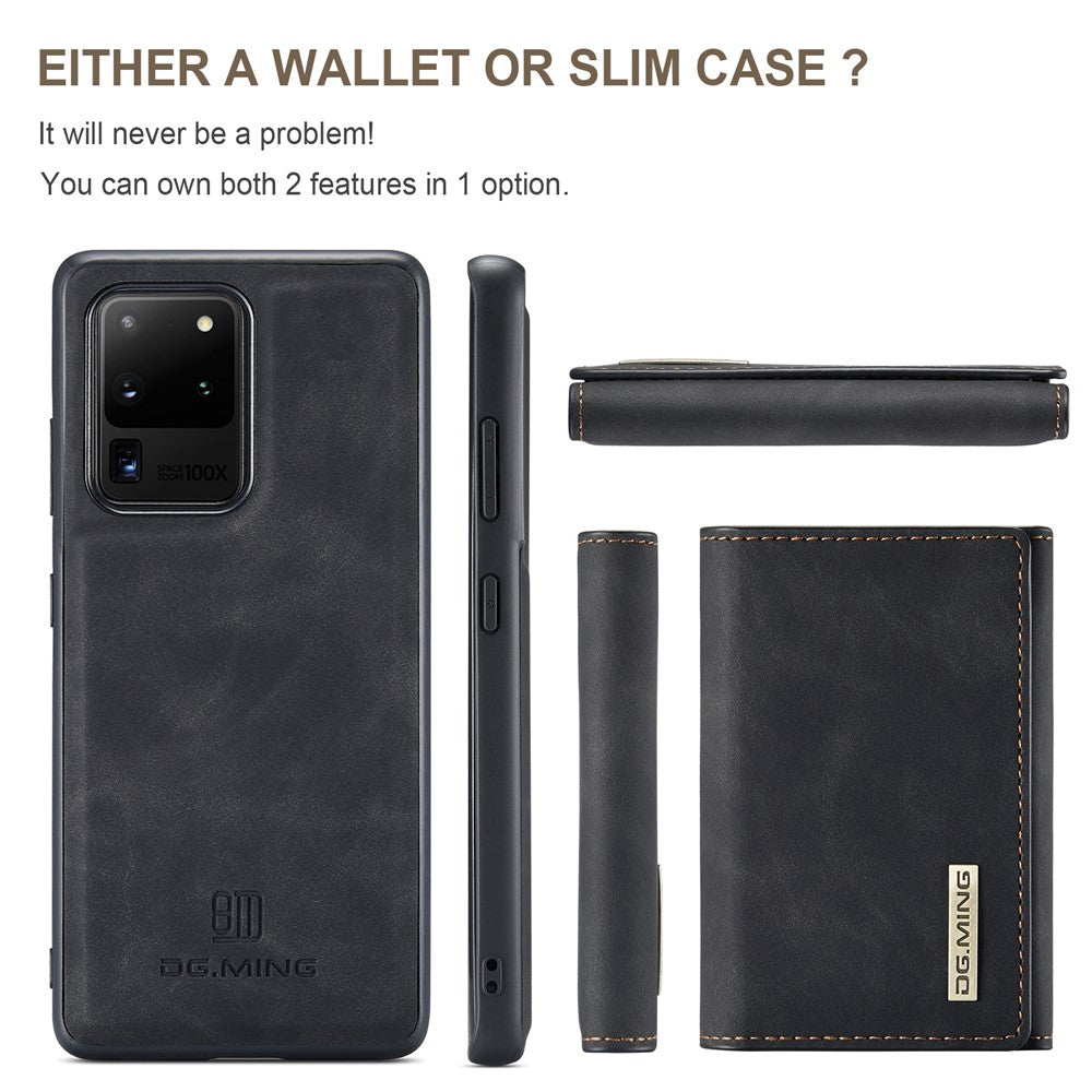 DG.MING M1 Series Phone Case PU + TPU + PC Back Cover with Magnetic Tri-Fold Wallet Kickstand for Samsung Galaxy S20 Ultra