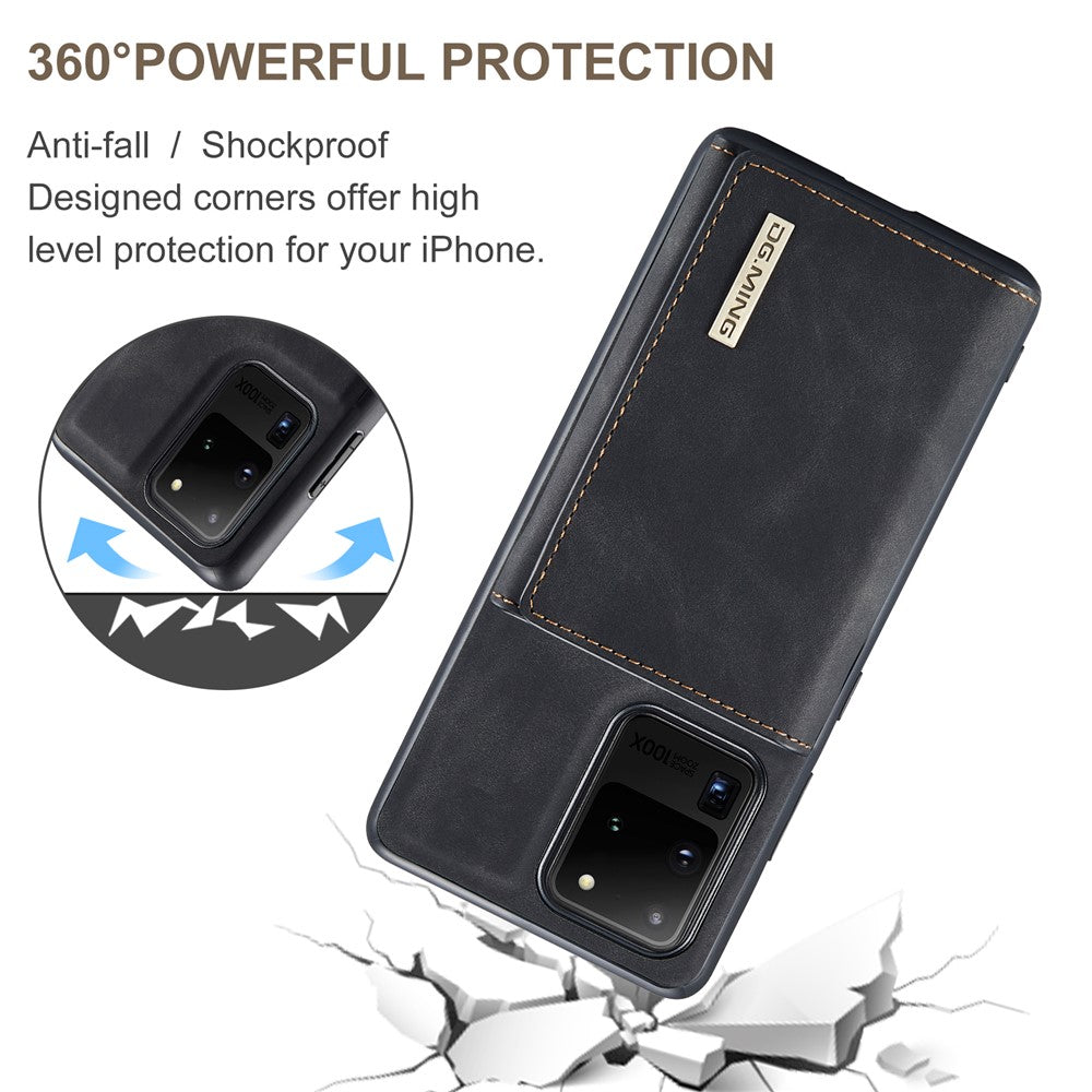 DG.MING M1 Series Phone Case PU + TPU + PC Back Cover with Magnetic Tri-Fold Wallet Kickstand for Samsung Galaxy S20 Ultra