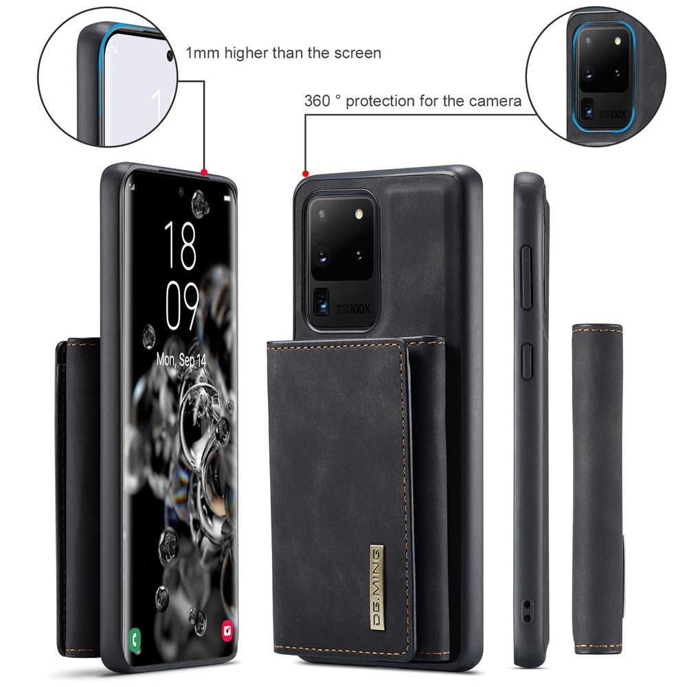 DG.MING M1 Series Phone Case PU + TPU + PC Back Cover with Magnetic Tri-Fold Wallet Kickstand for Samsung Galaxy S20 Ultra