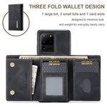 DG.MING M1 Series Phone Case PU + TPU + PC Back Cover with Magnetic Tri-Fold Wallet Kickstand for Samsung Galaxy S20 Ultra