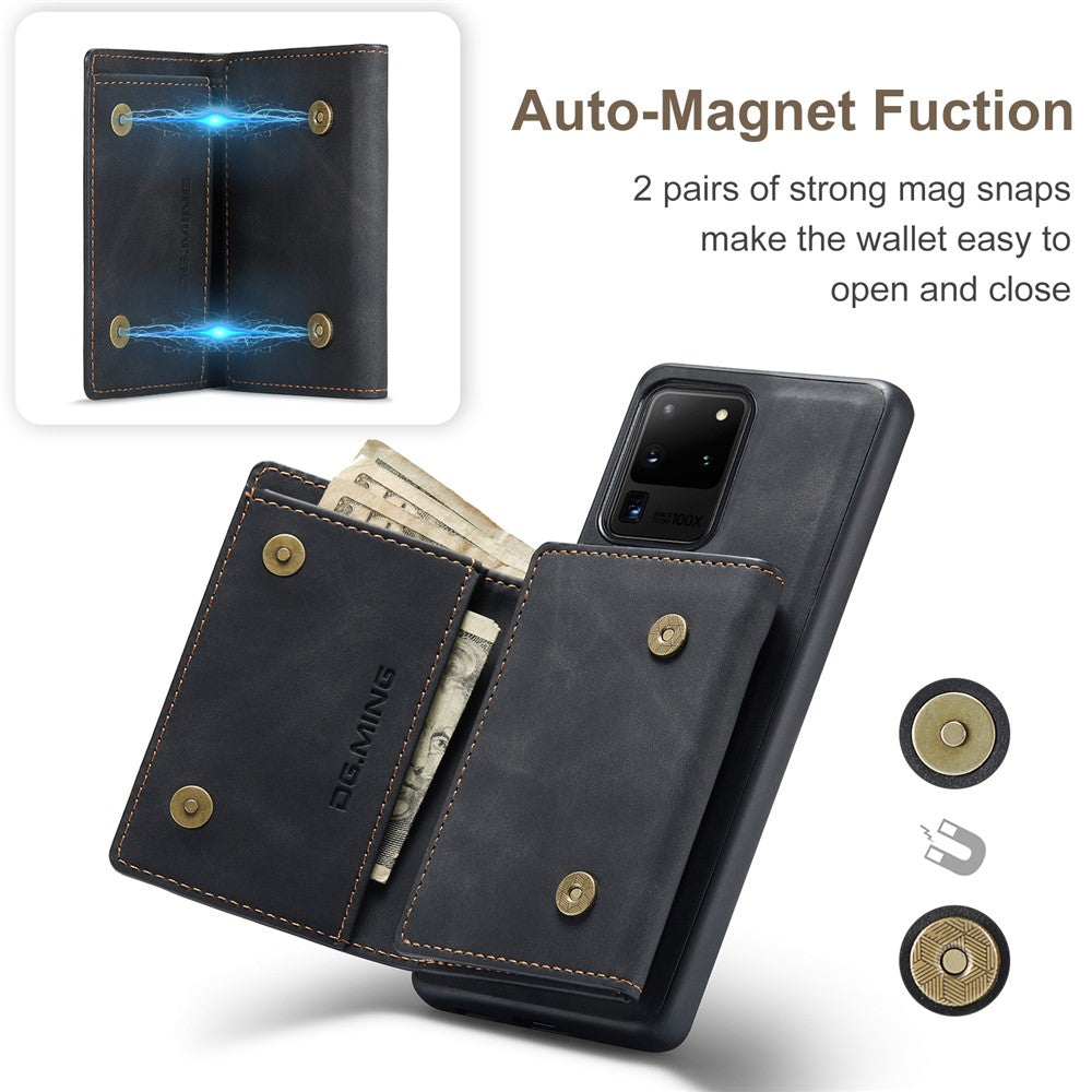 DG.MING M1 Series Phone Case PU + TPU + PC Back Cover with Magnetic Tri-Fold Wallet Kickstand for Samsung Galaxy S20 Ultra