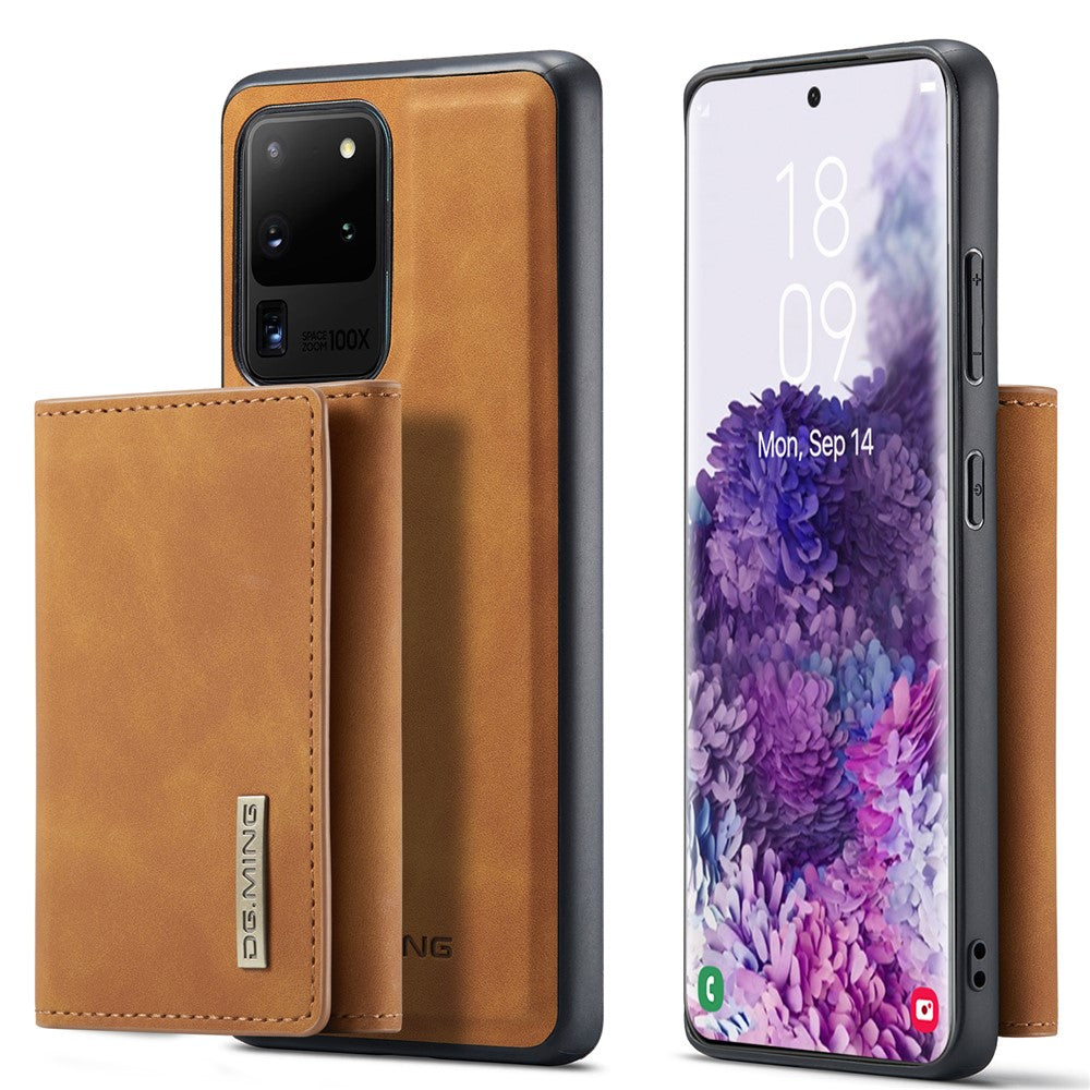 DG.MING M1 Series Phone Case PU + TPU + PC Back Cover with Magnetic Tri-Fold Wallet Kickstand for Samsung Galaxy S20 Ultra