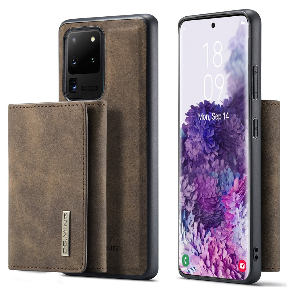 DG.MING M1 Series Phone Case PU + TPU + PC Back Cover with Magnetic Tri-Fold Wallet Kickstand for Samsung Galaxy S20 Ultra