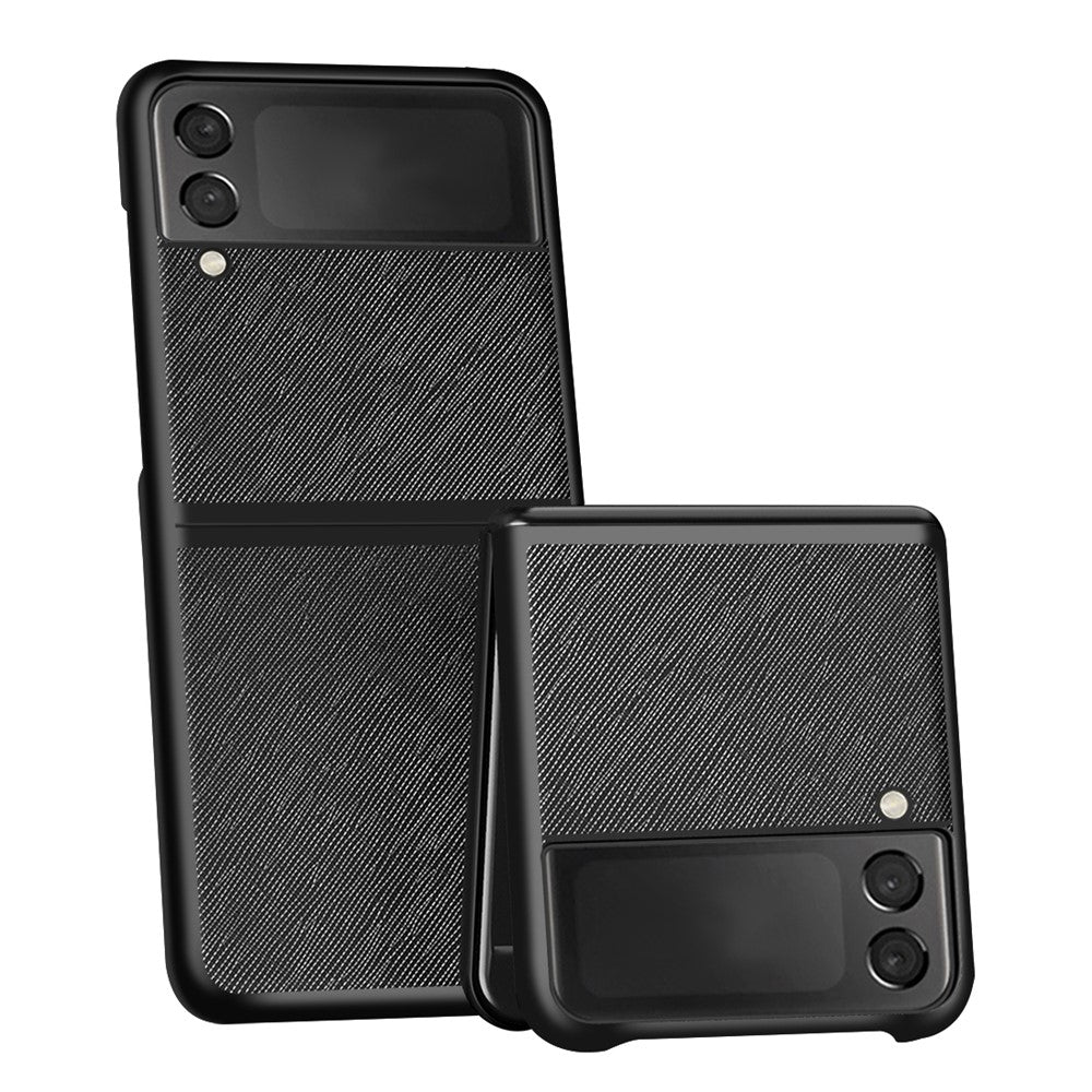 Plastik + Læder Telefoncover Skal Sammenklappeligt Telefonbagcover til Galaxy Z Flip3 5G
