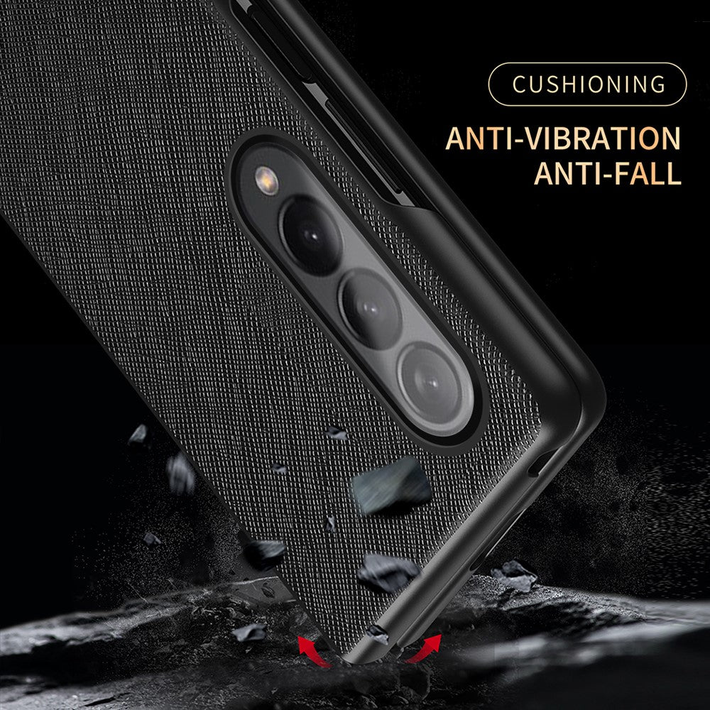 Cross Texture Leather Coated Hard PC Phone Case Shell for Samsung Galaxy Z Fold3 5G