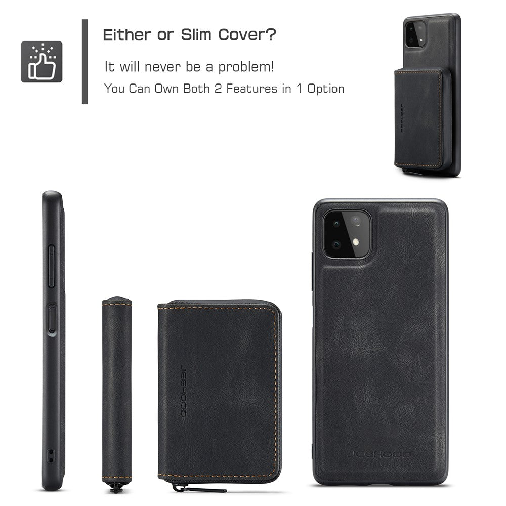 JEEHOOD magnetisk, aftageligt 2-i-1-hybridcover med fuld beskyttelse og lynlås i tegnebogsetui til Samsung Galaxy A22 5G (EU-version)