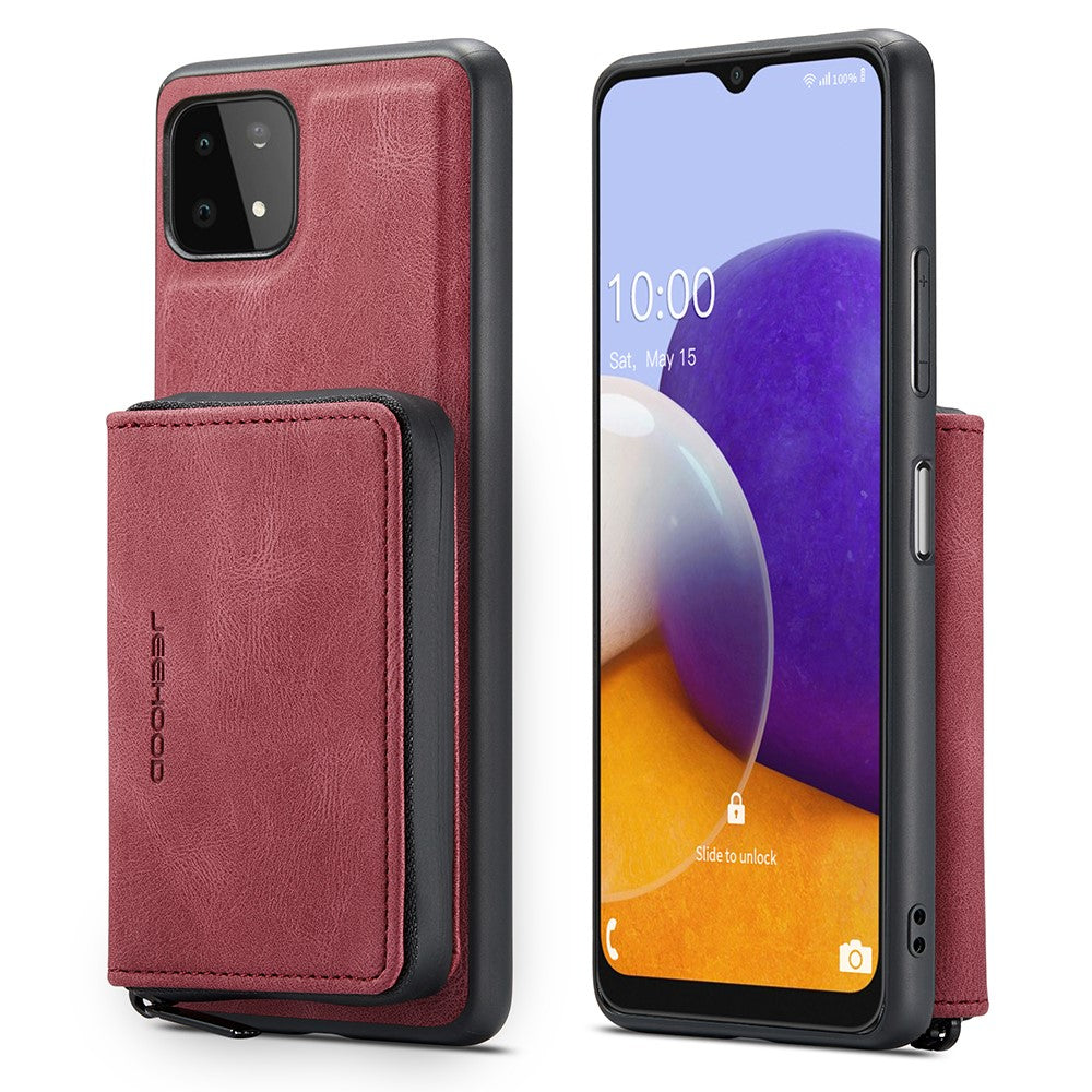 JEEHOOD magnetisk, aftageligt 2-i-1-hybridcover med fuld beskyttelse og lynlås i tegnebogsetui til Samsung Galaxy A22 5G (EU-version)
