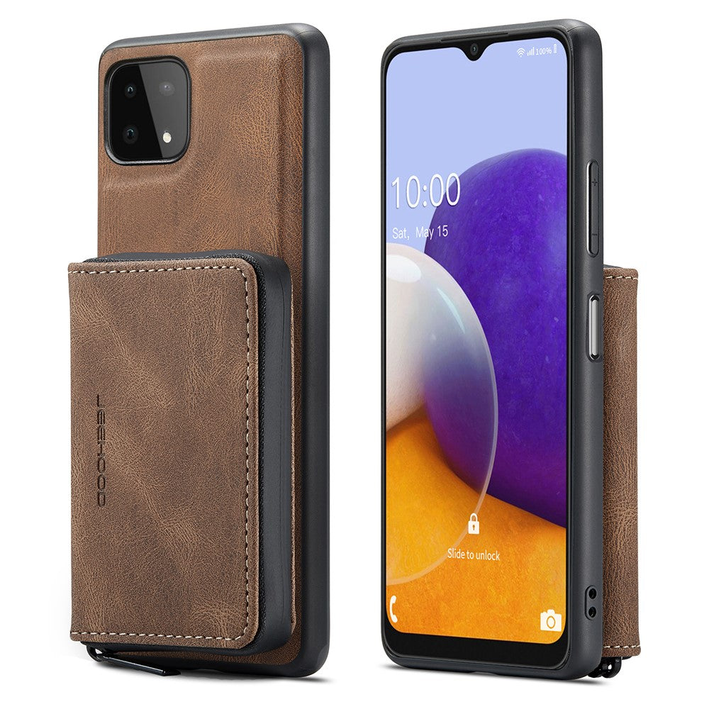 JEEHOOD magnetisk, aftageligt 2-i-1-hybridcover med fuld beskyttelse og lynlås i tegnebogsetui til Samsung Galaxy A22 5G (EU-version)