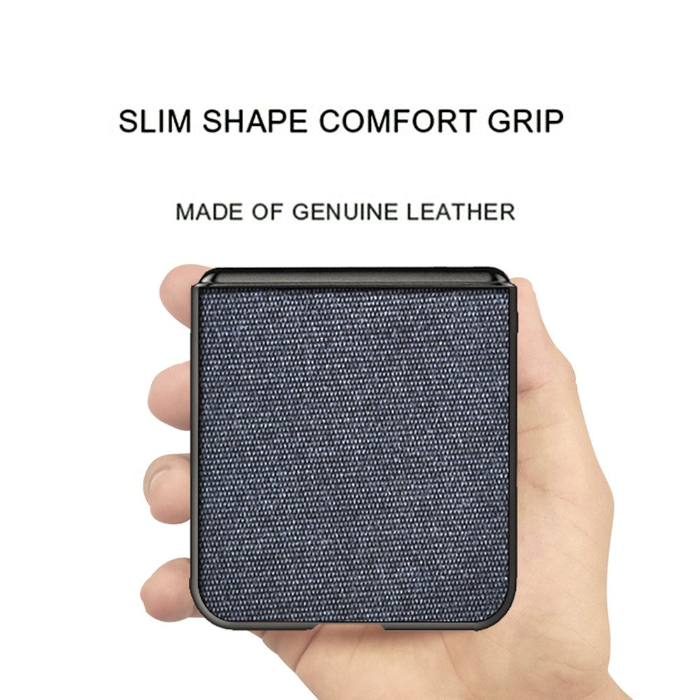 Slim Fit Sea Sand Texture PU Leather Coated Hard PC Shock Absorption Cover for Samsung Galaxy Z Flip3 5G