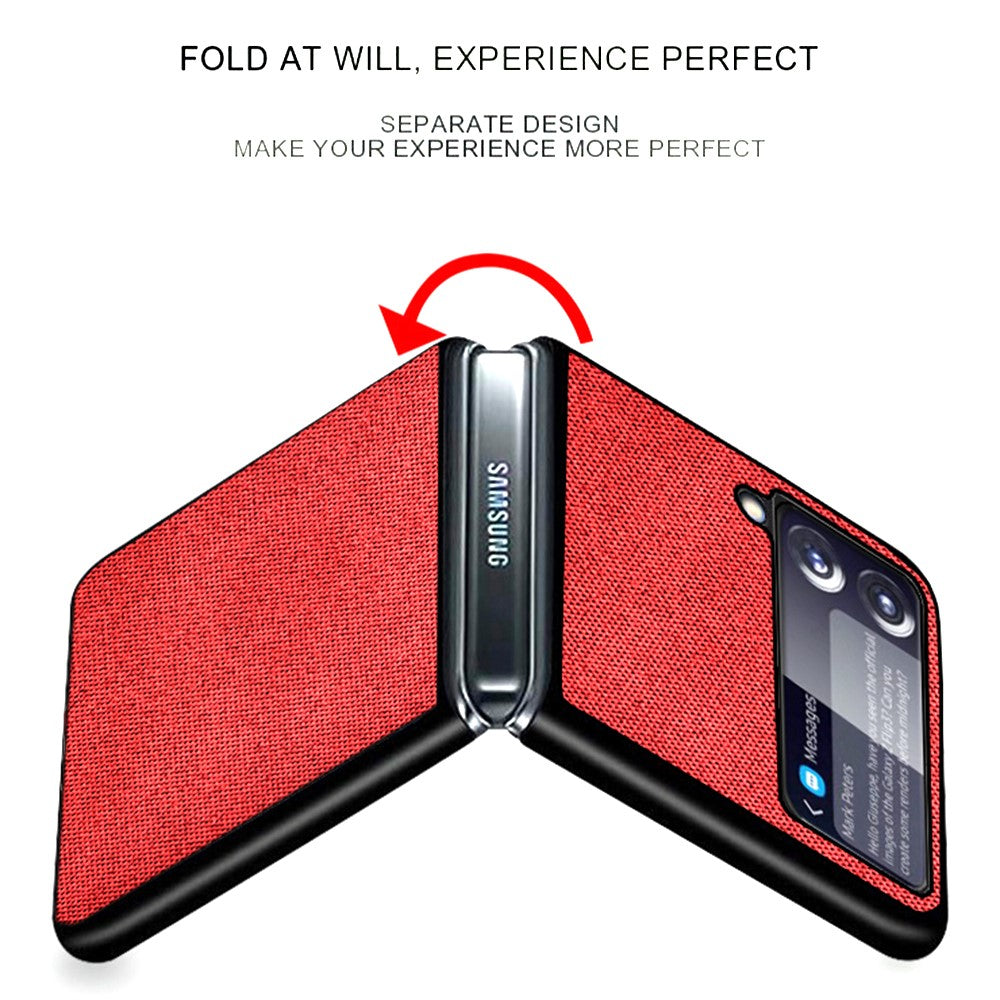 Slim Fit Sea Sand Texture PU Leather Coated Hard PC Shock Absorption Cover for Samsung Galaxy Z Flip3 5G