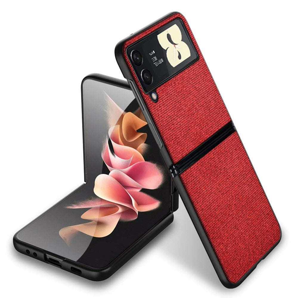 Slim Fit Sea Sand Texture PU Leather Coated Hard PC Shock Absorption Cover for Samsung Galaxy Z Flip3 5G
