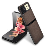 Slim Fit Sea Sand Texture PU Leather Coated Hard PC Shock Absorption Cover for Samsung Galaxy Z Flip3 5G