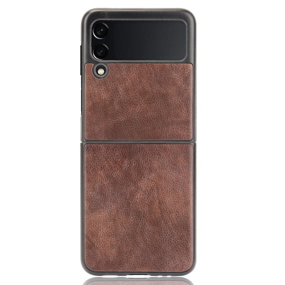 Slim Litchi Texture PU Leather Coated Hard PC Protective Phone Back Cover for Samsung Galaxy Z Flip3 5G