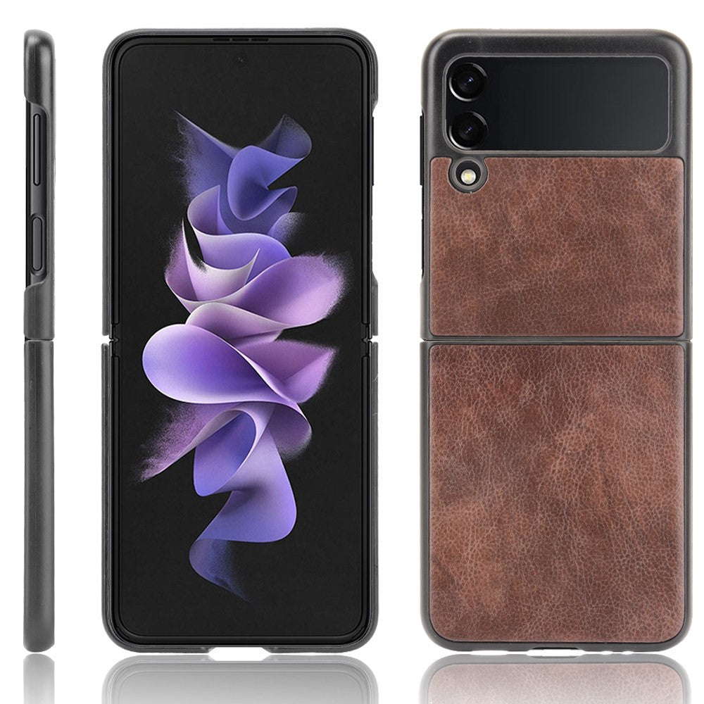 Slim Litchi Texture PU Leather Coated Hard PC Protective Phone Back Cover for Samsung Galaxy Z Flip3 5G