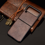 Slim Litchi Texture PU Leather Coated Hard PC Protective Phone Back Cover for Samsung Galaxy Z Flip3 5G