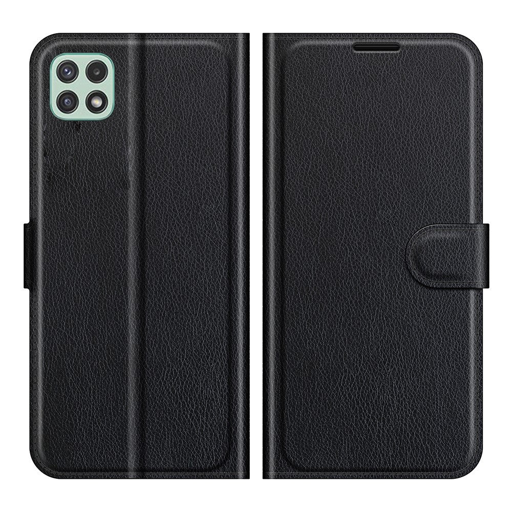 Folio Flip Litchi Skin Drop-Proof Leather Wallet Design Leather Case Stand Cover for Samsung Galaxy A22 5G (EU Version)