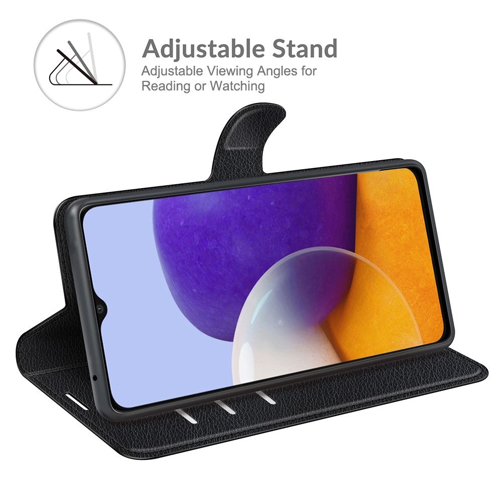 Folio Flip Litchi Skin Drop-Proof Leather Wallet Design Leather Case Stand Cover for Samsung Galaxy A22 5G (EU Version)