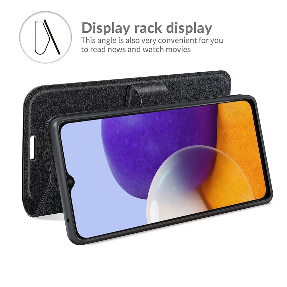 Folio Flip Litchi Skin Drop-Proof Leather Wallet Design Leather Case Stand Cover for Samsung Galaxy A22 5G (EU Version)