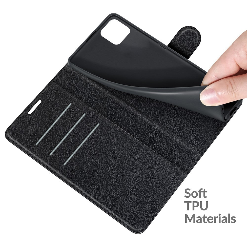 Folio Flip Litchi Skin Drop-Proof Leather Wallet Design Leather Case Stand Cover for Samsung Galaxy A22 5G (EU Version)
