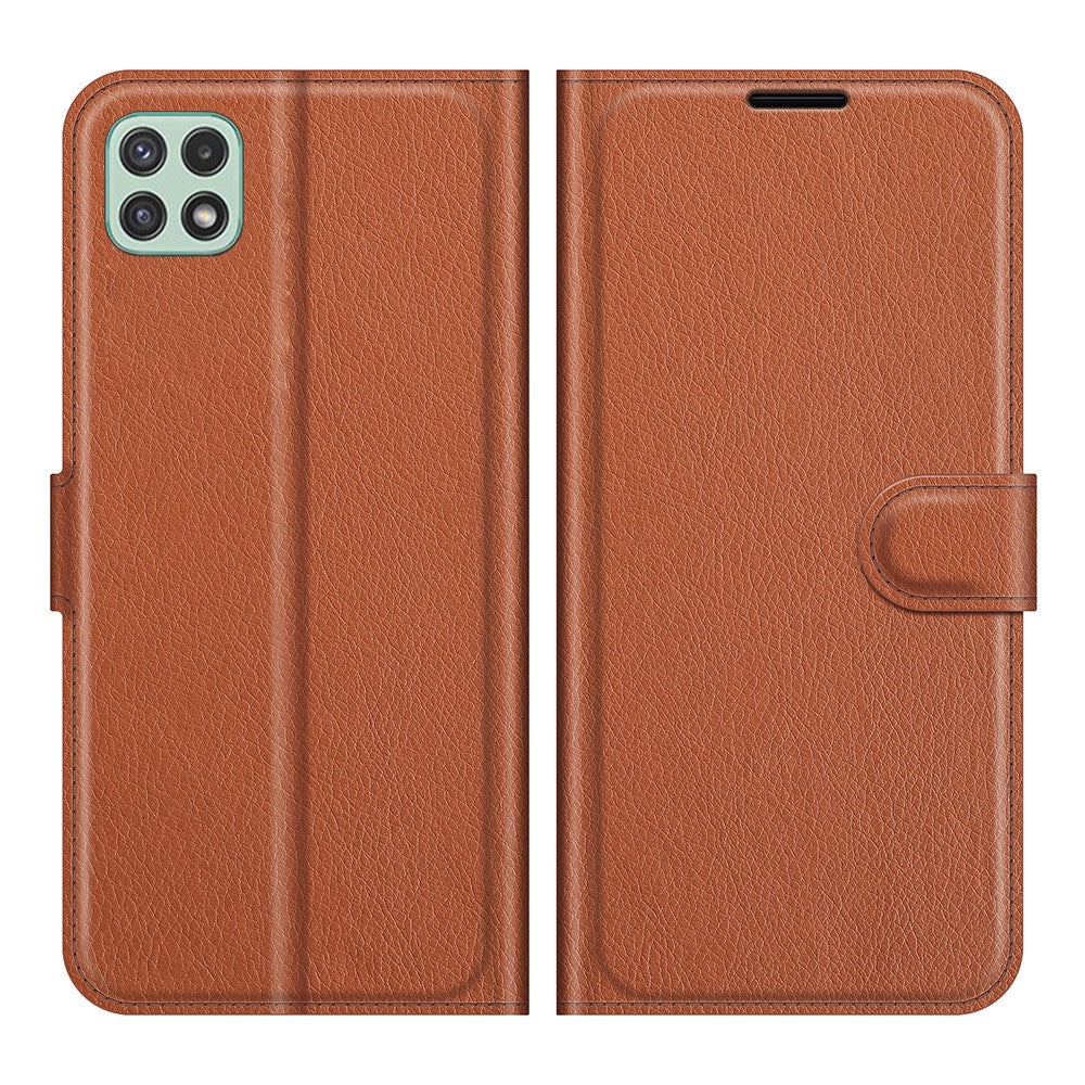 Folio Flip Litchi Skin Drop-Proof Leather Wallet Design Leather Case Stand Cover for Samsung Galaxy A22 5G (EU Version)