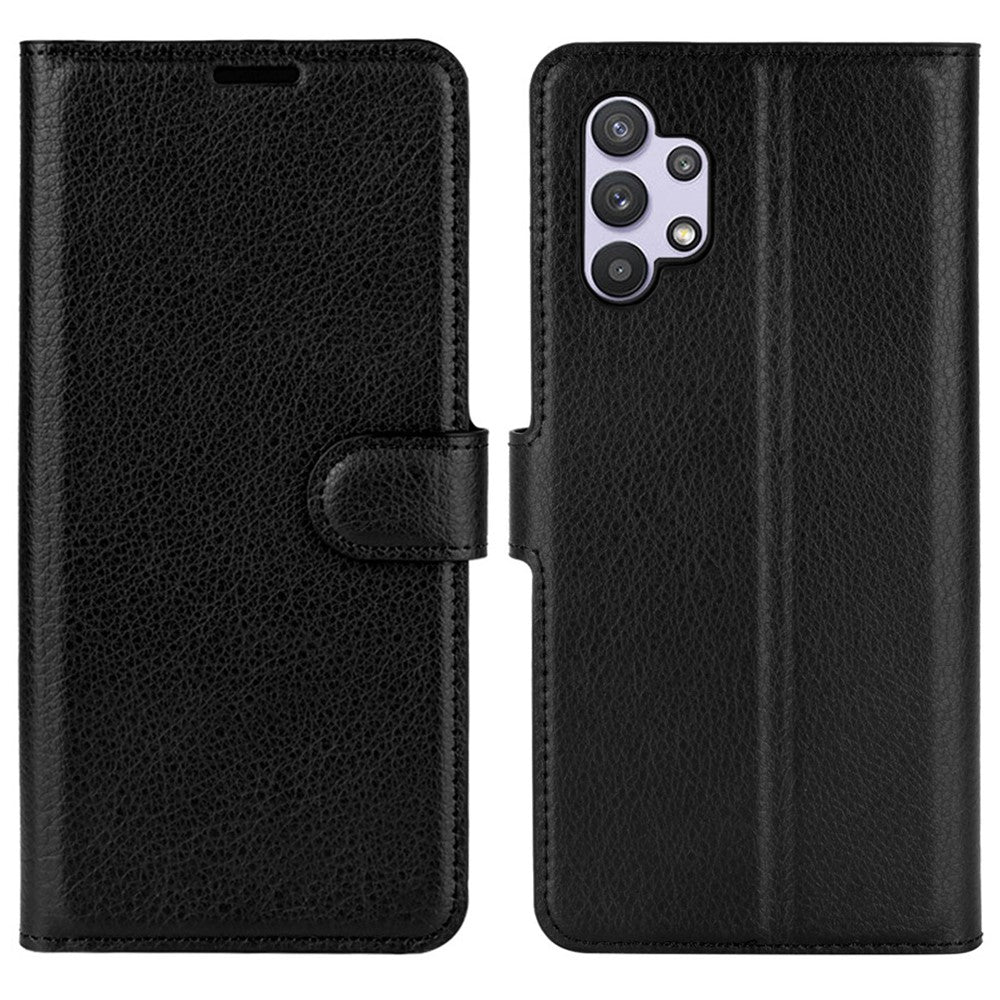 Folio Flip Anti-Scratch Litchi Skin Leather Mobile Phone Wallet Stand Cover Case for Samsung Galaxy A32 4G (EU Version)