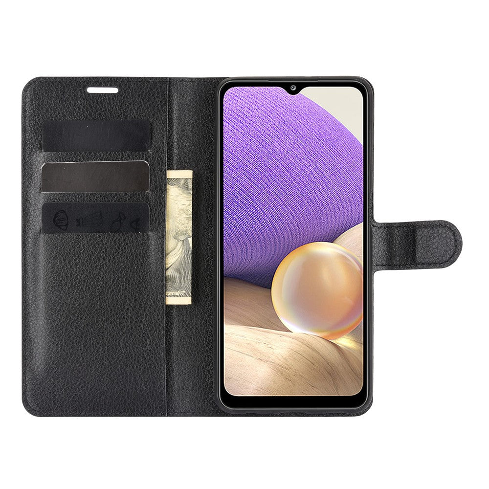 Folio Flip Anti-Scratch Litchi Skin Leather Mobile Phone Wallet Stand Cover Case for Samsung Galaxy A32 4G (EU Version)
