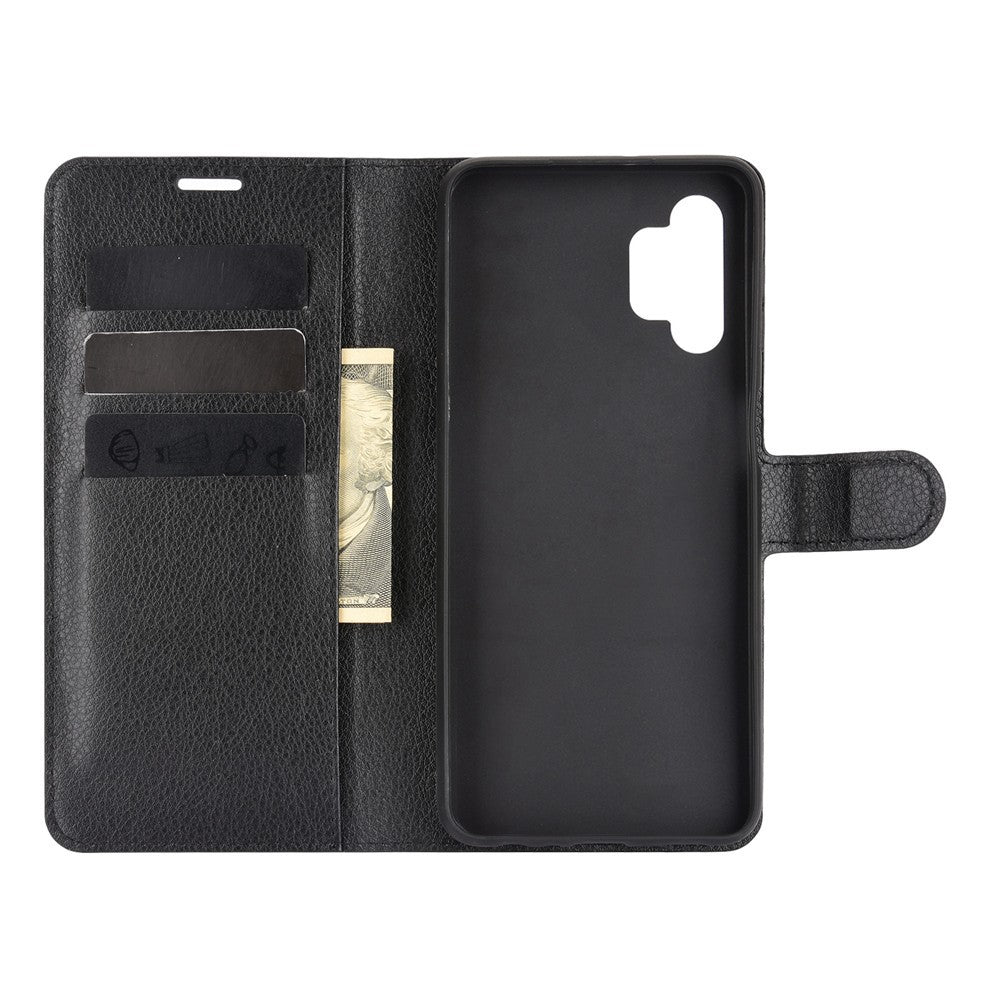 Folio Flip Anti-Scratch Litchi Skin Leather Mobile Phone Wallet Stand Cover Case for Samsung Galaxy A32 4G (EU Version)