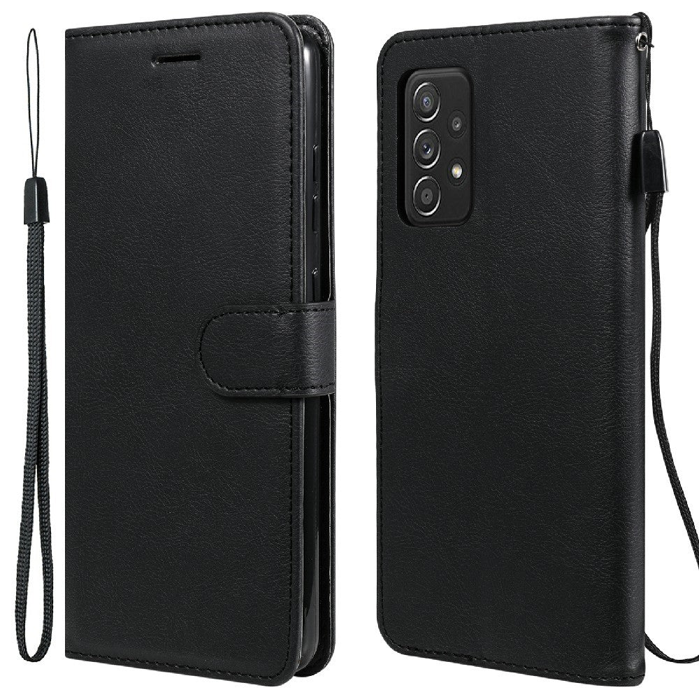 For Samsung Galaxy A52 4G / A52 5G / A52s 5G Case Solid Color Leather Mobile Cover Wallet Stand with Strap