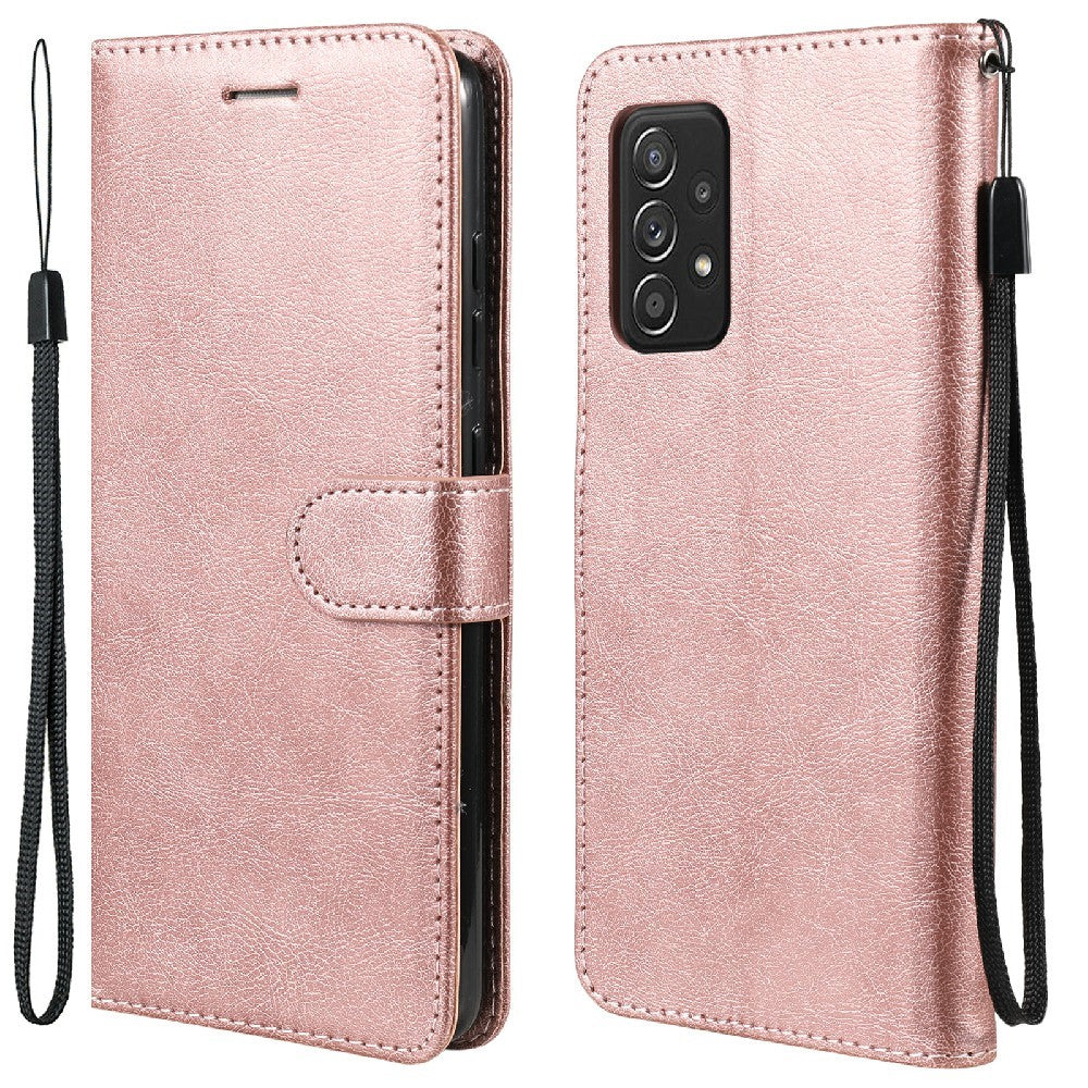 For Samsung Galaxy A52 4G / A52 5G / A52s 5G Case Solid Color Leather Mobile Cover Wallet Stand with Strap