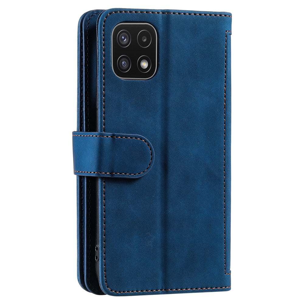 9 Card Slots PU Leather Cell Phone Stand Case Wallet Cover with Strap for Samsung Galaxy A22 5G (EU Version)