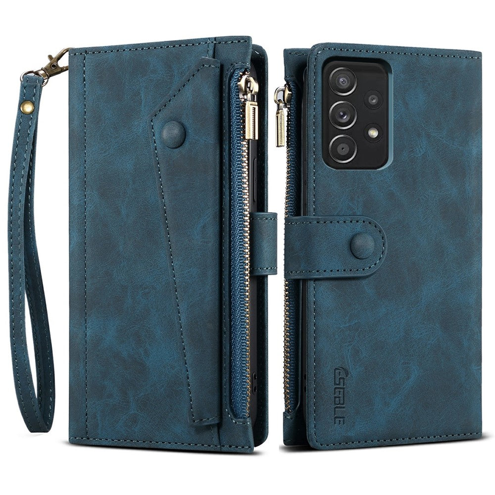 All-round Protection Magnetic Clasp Zippered Wallet Strap Slots Case Phone Case with Stand for Samsung Galaxy A52 4G/A52 5G/A52s 5G