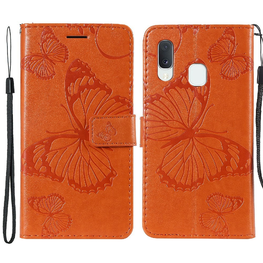 For Samsung Galaxy A20e / A202 Wallet Case Floral Butterfly Imprinted Leather Phone Cover Stand