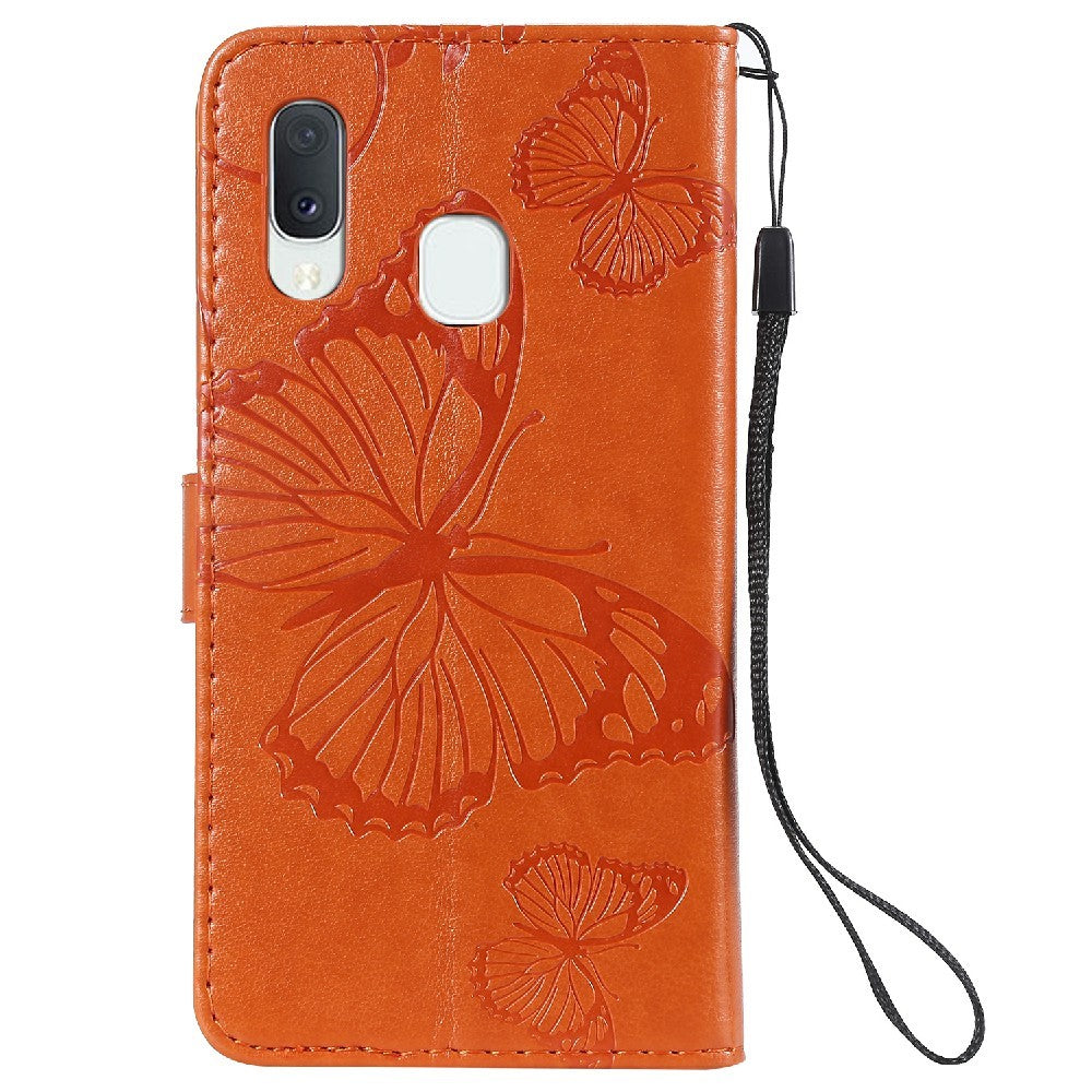 For Samsung Galaxy A20e / A202 Wallet Case Floral Butterfly Imprinted Leather Phone Cover Stand