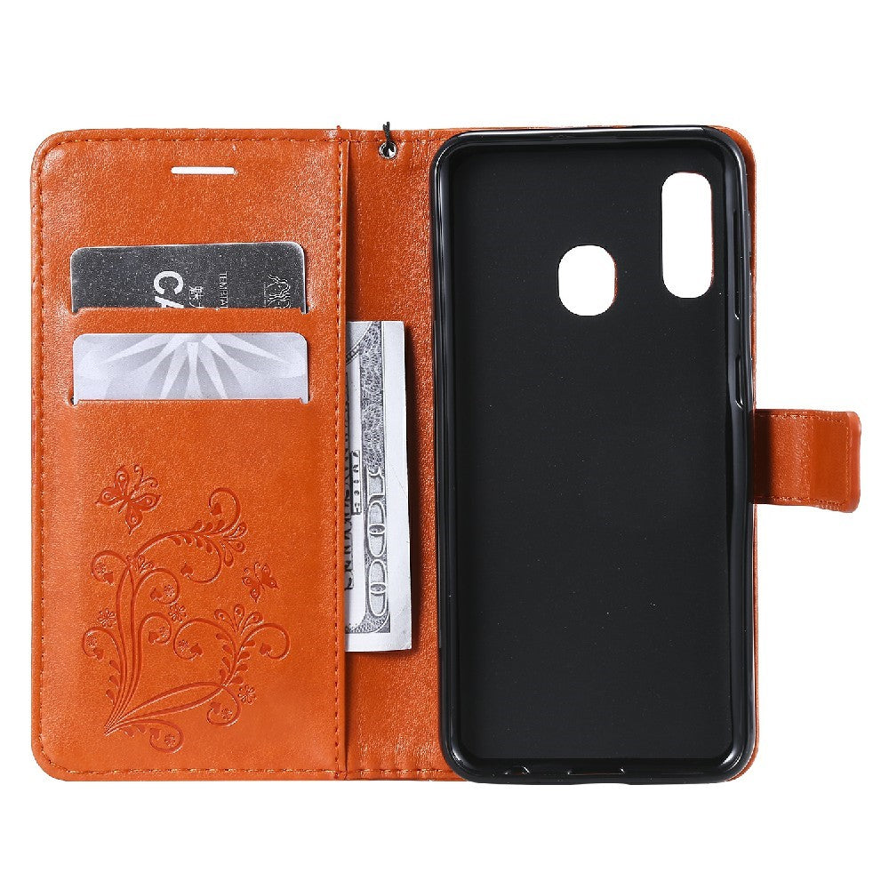 For Samsung Galaxy A20e / A202 Wallet Case Floral Butterfly Imprinted Leather Phone Cover Stand
