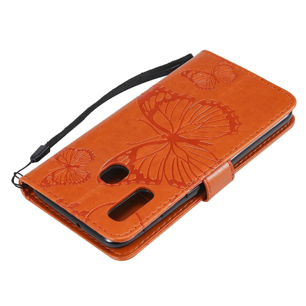 For Samsung Galaxy A20e / A202 Wallet Case Floral Butterfly Imprinted Leather Phone Cover Stand