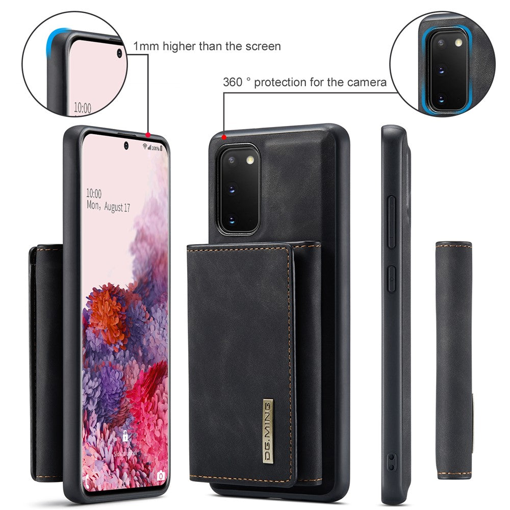DG.MING M1-seriens mobilskal i PU + TPU + PC med bakstycke och magnetiskt trippelvikbart plånboksställ för Samsung Galaxy S20 4G / S20 5G