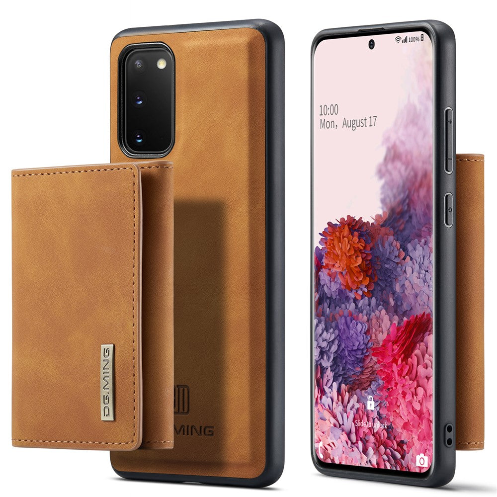 DG.MING M1-seriens mobilskal i PU + TPU + PC med bakstycke och magnetiskt trippelvikbart plånboksställ för Samsung Galaxy S20 4G / S20 5G