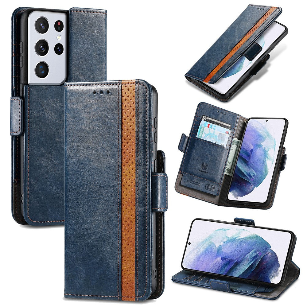 For Samsung Galaxy S21 Ultra 5G Phone Cases CASENEO PU Leather Cover Stand with RFID Blocking Wallet